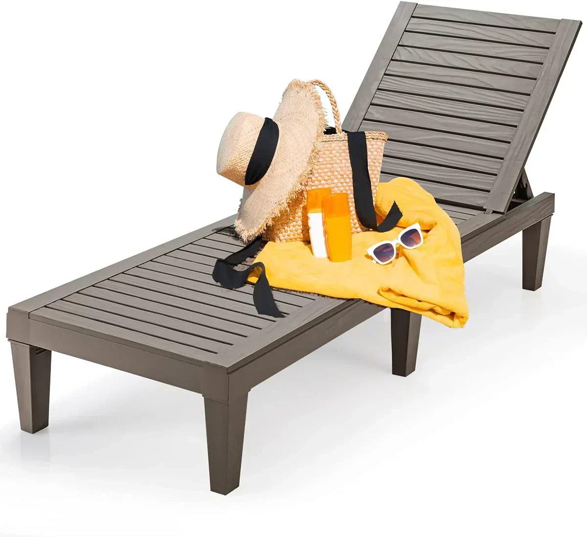 Outdoor Chaise Lounge Chair Lightweight Patio Lounge Recliner Chair with Adjustable Backrest