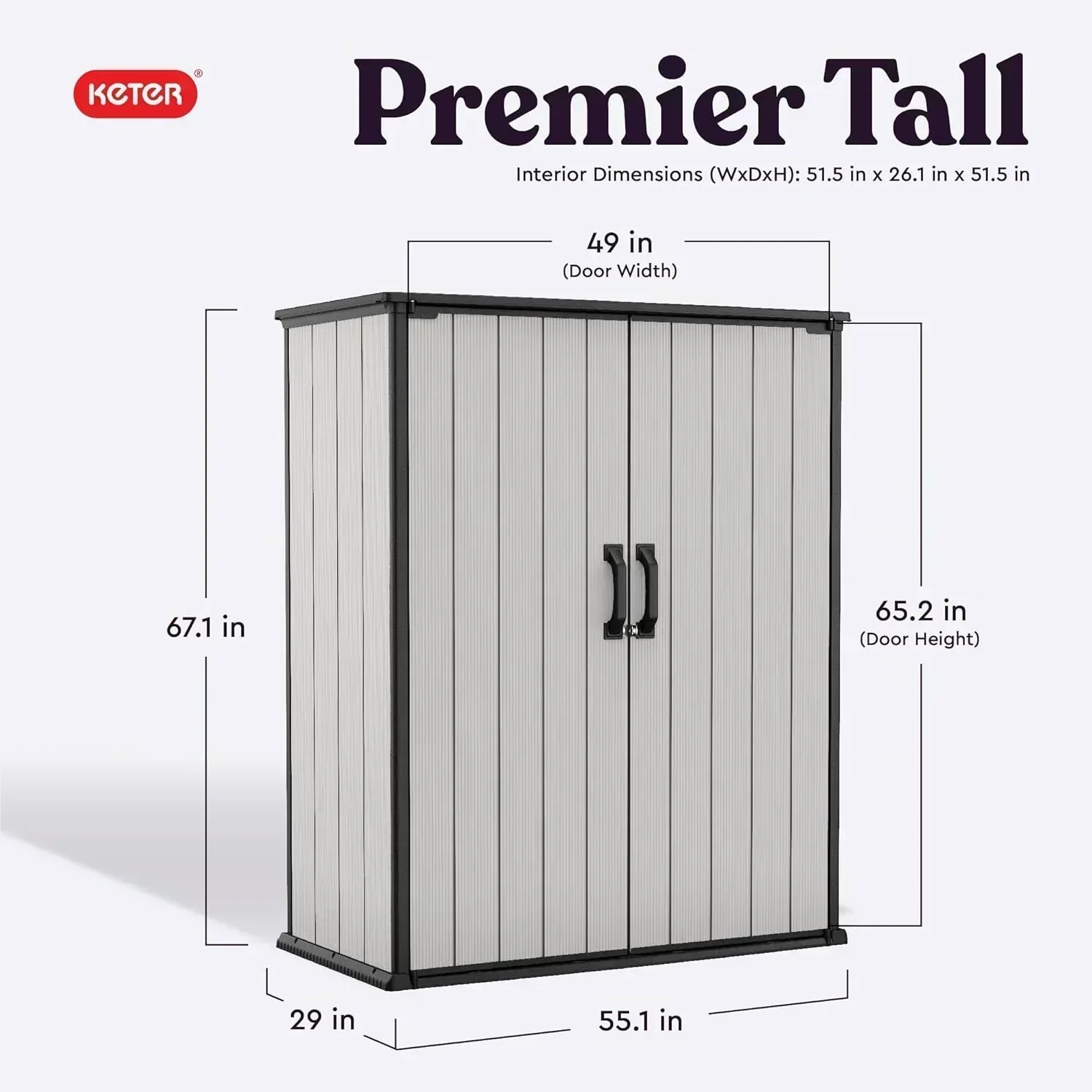 Keter Premier Tall 4.6 x 5.6 ft. Resin Outdoor Storage Shed with Shelving Brackets Patio Furniture
